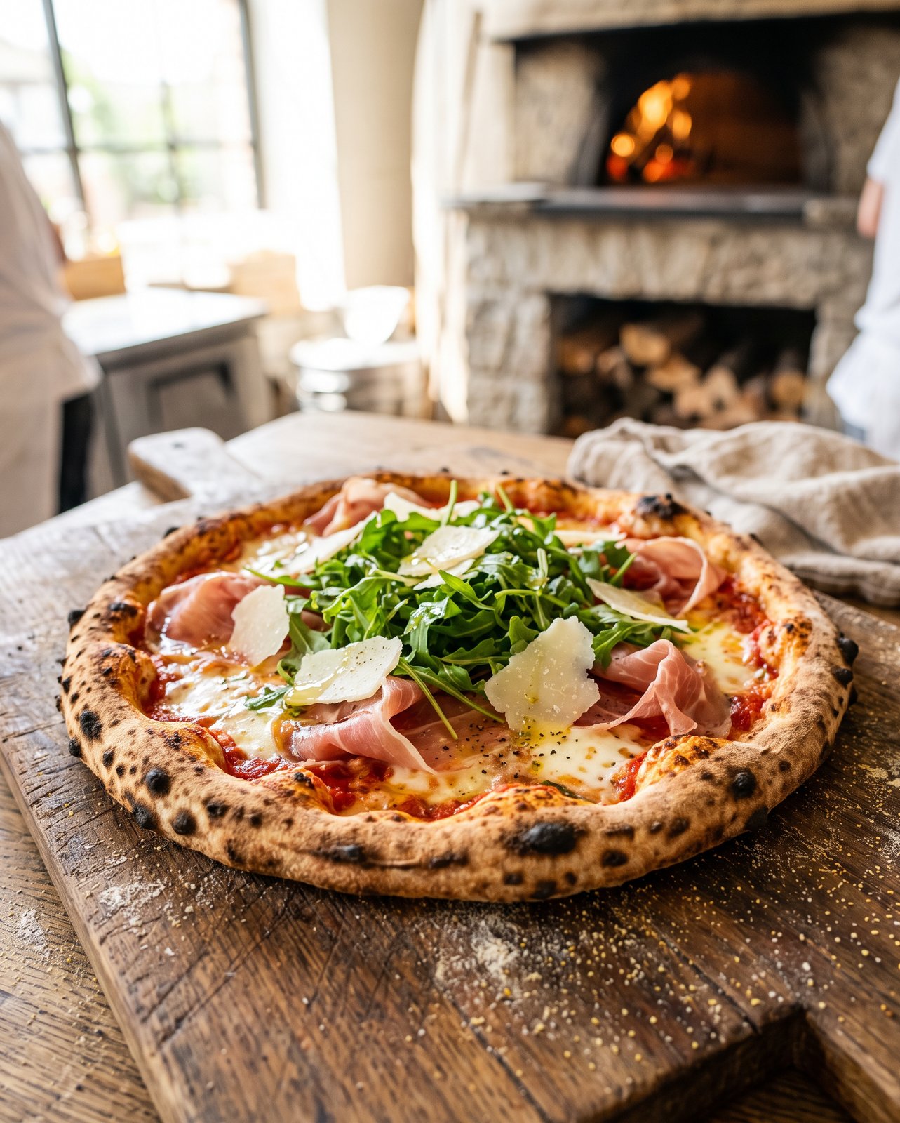Pizza z szynką dojrzewającą i rukolą prosto z pieca