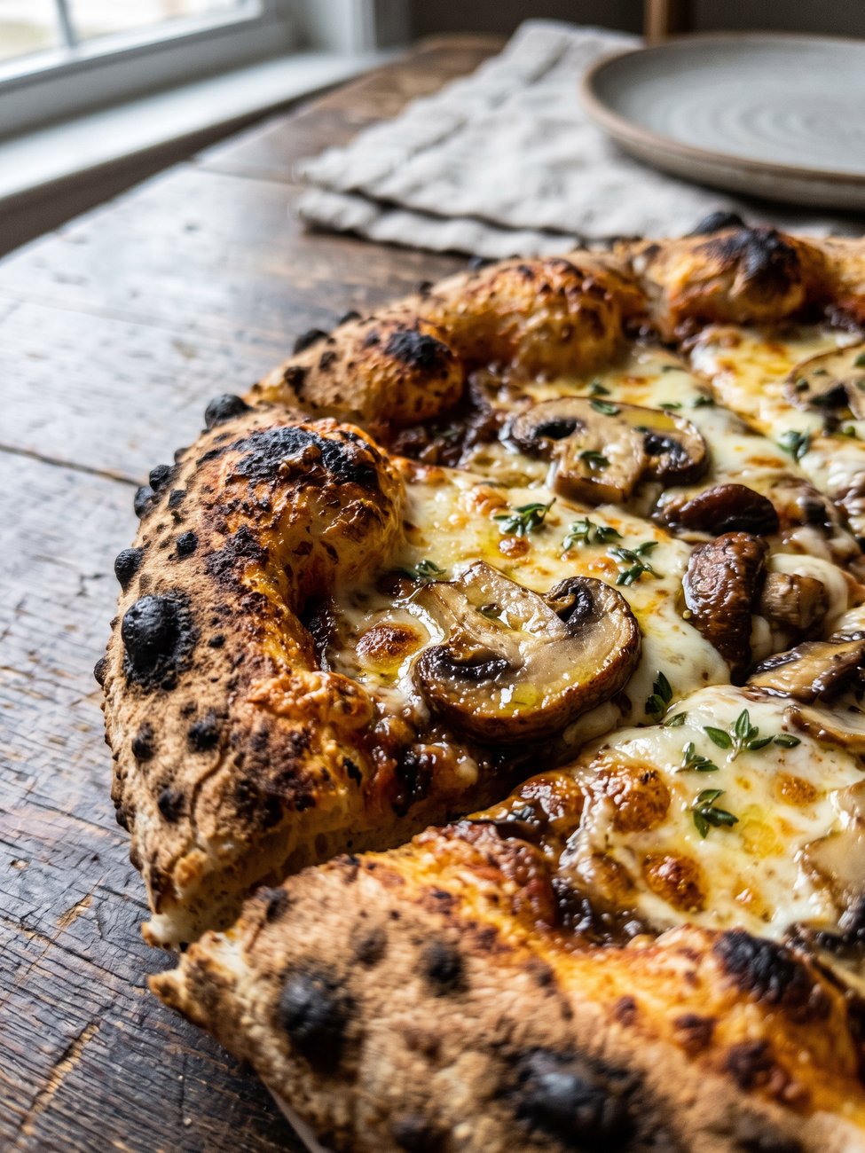 Chrupiący brzeg pizzy z pieczarkami